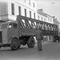 Beam on the truck during renovation of Queen's Hall in 1952 Credit: Part of the North Devon Journal Collection held at the North Devon Athenaeum