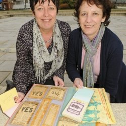 Sisters Julie Parker and Lynne Beer with scrap book of Queen's Hall shows. Credit: North Devon Journal